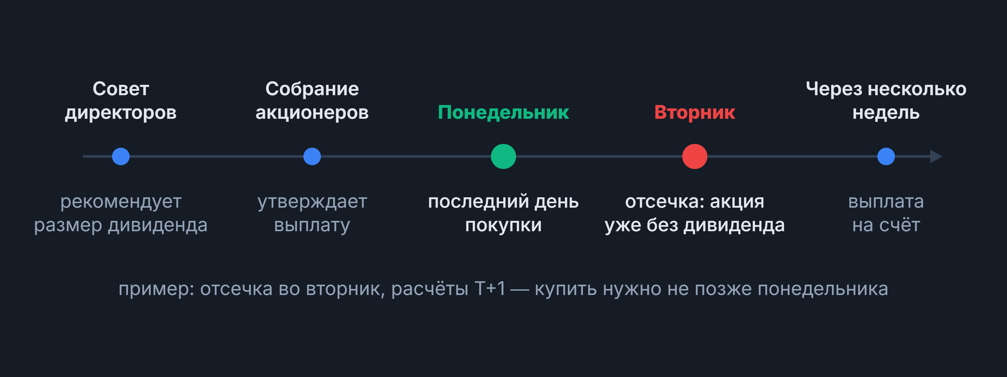 Экс-дивидендная дата: шкала от совета директоров до выплаты — последний день покупки в понедельник, отсечка во вторник